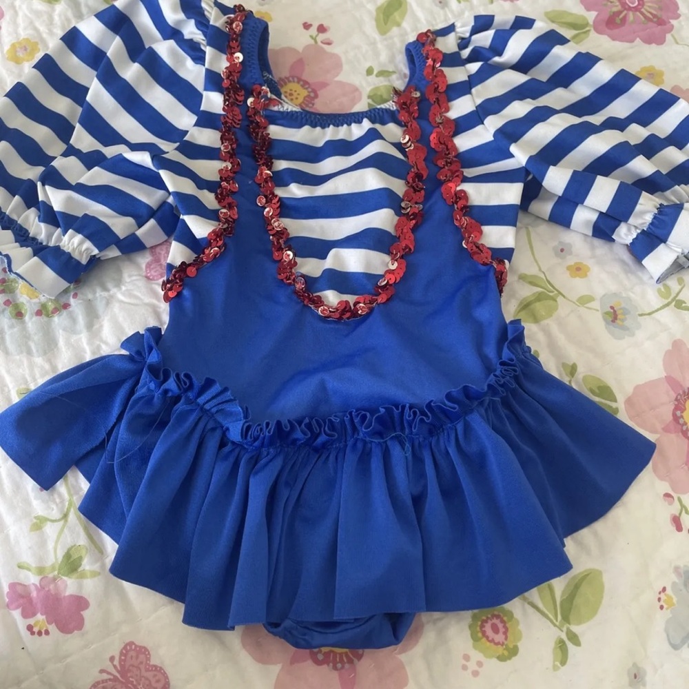 Curtain Call Costumes Vintage Leotard Girls Child Small SC Red White Blue Sequin
